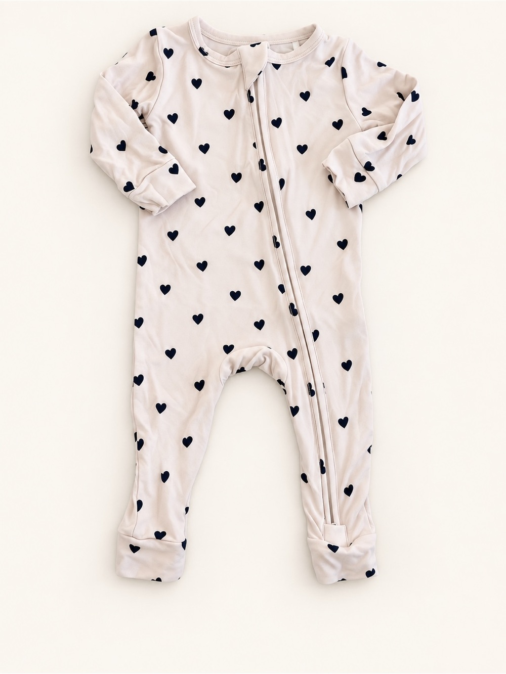 Pip & Phee Baby Heart-Print Footed One-Piece - Cream with Navy Hearts
